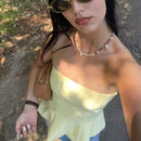 KONDALA Sexy Butter Yellow Cami Ruffles Tube Top Women Fashion 2025 Summer Strapless Y2K Girl Streetwear Tops Holiday Party Tops