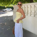 KONDALA Sexy Butter Yellow Cami Ruffles Tube Top Women Fashion 2025 Summer Strapless Y2K Girl Streetwear Tops Holiday Party Tops